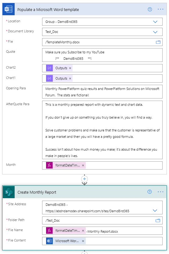 Populate a word template using flow