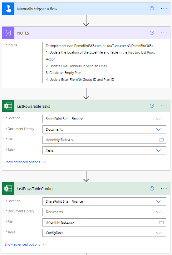 trigger and two list rows actions