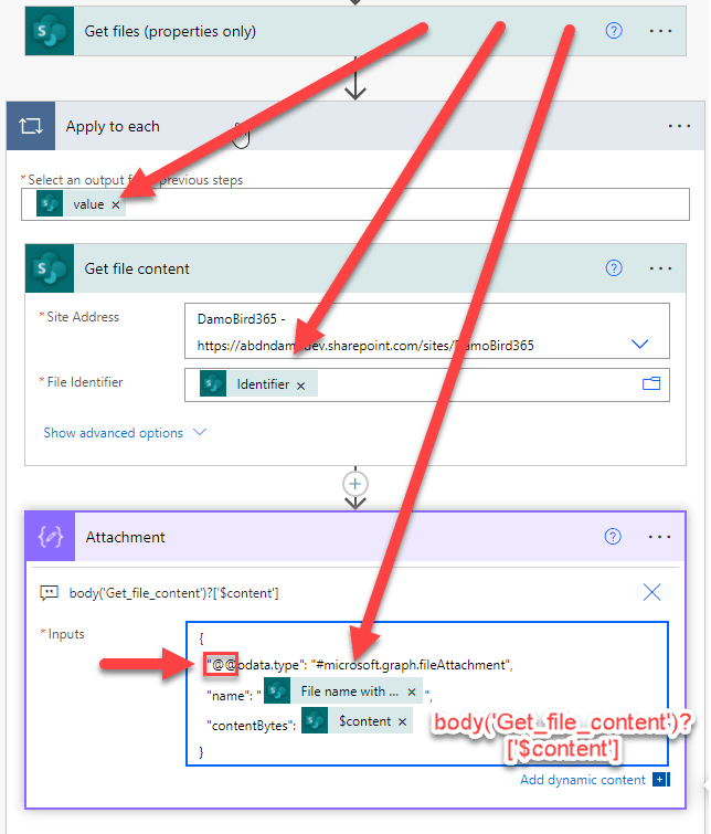 Creating the array of attachments for the draft email