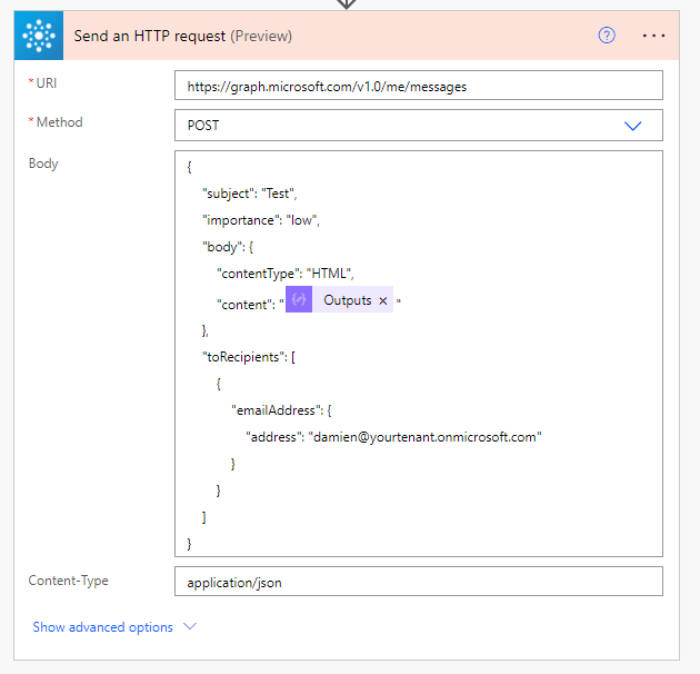 Create a draft email using Graph API in Power Automate