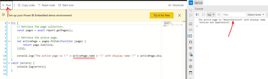 get active page from Power BI Playground