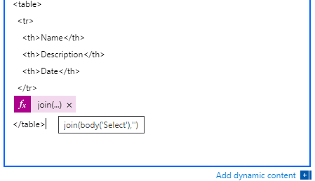 Joining the rows of the HTML table and completing the HTML response.