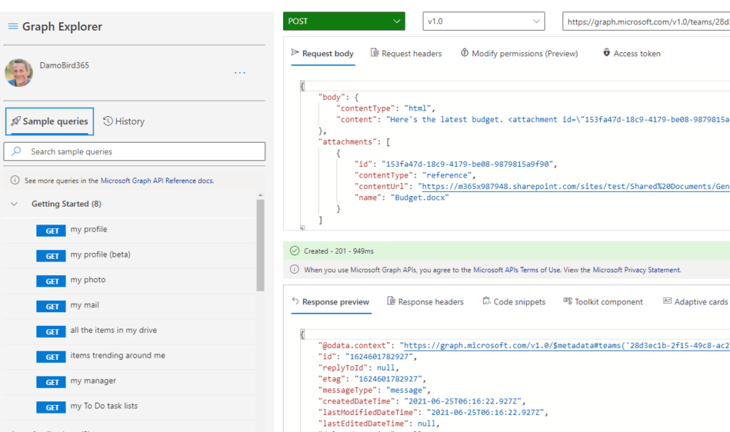 Experimenting with Graph API via the Explorer