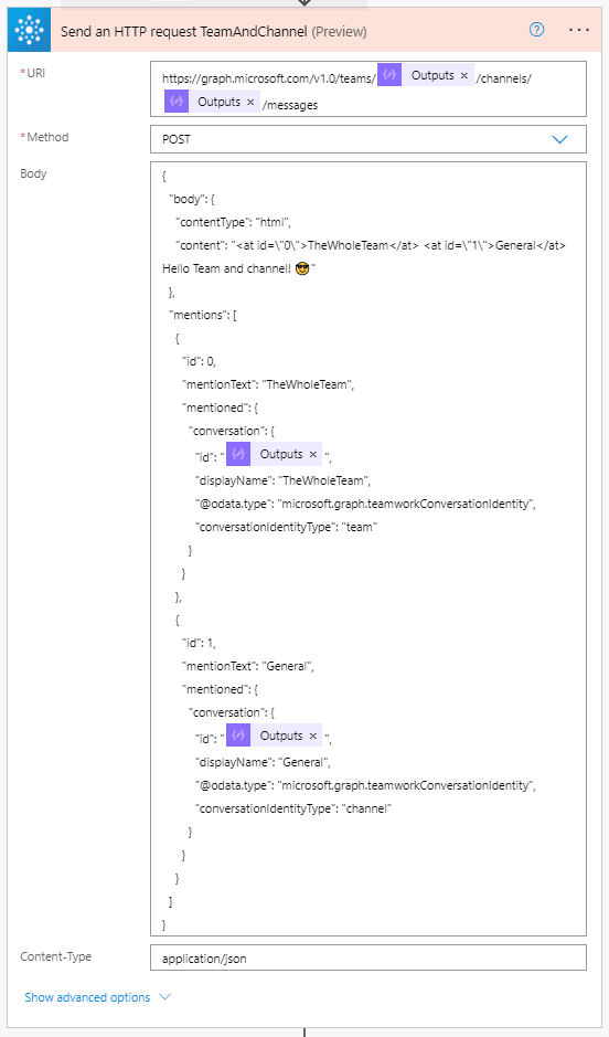 Mention the Team and Channel via Power Automate