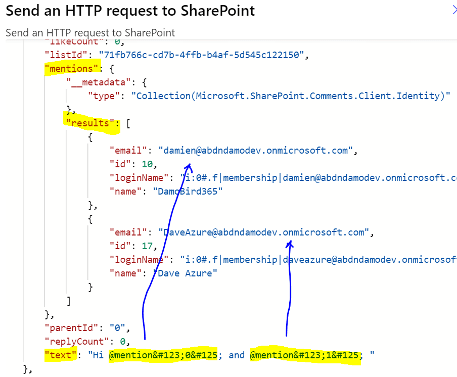 Body payload of comments in Microsoft List