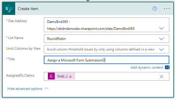 Creating an item when triggered by a new form submission